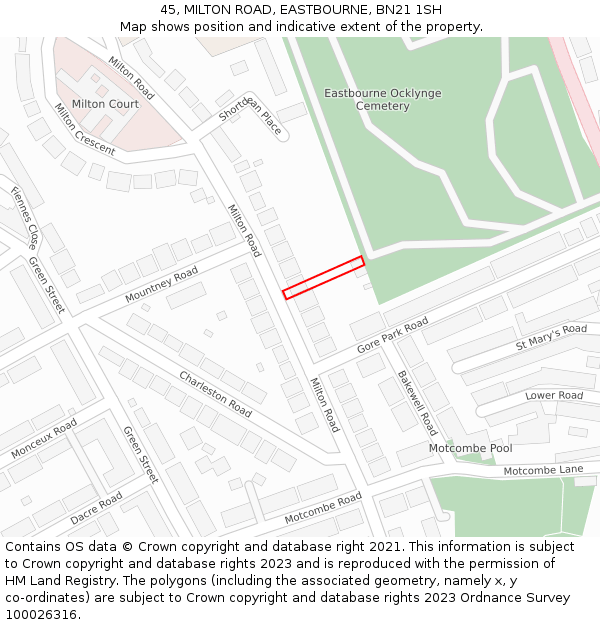 45, MILTON ROAD, EASTBOURNE, BN21 1SH: Location map and indicative extent of plot