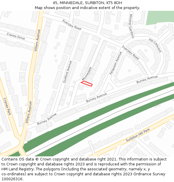 45, MINNIEDALE, SURBITON, KT5 8DH: Location map and indicative extent of plot