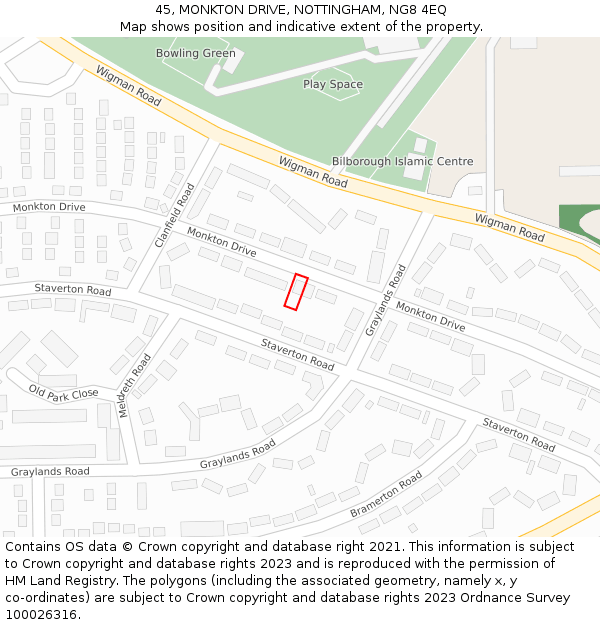45, MONKTON DRIVE, NOTTINGHAM, NG8 4EQ: Location map and indicative extent of plot