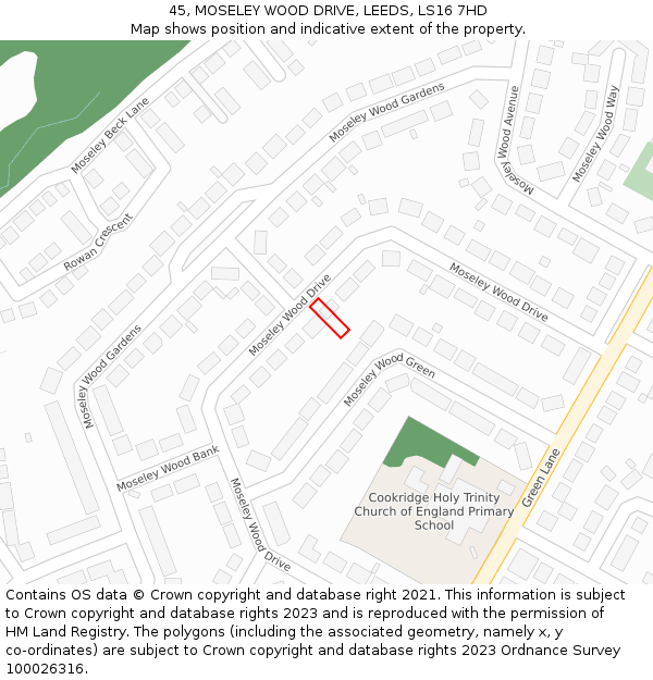 45, MOSELEY WOOD DRIVE, LEEDS, LS16 7HD: Location map and indicative extent of plot