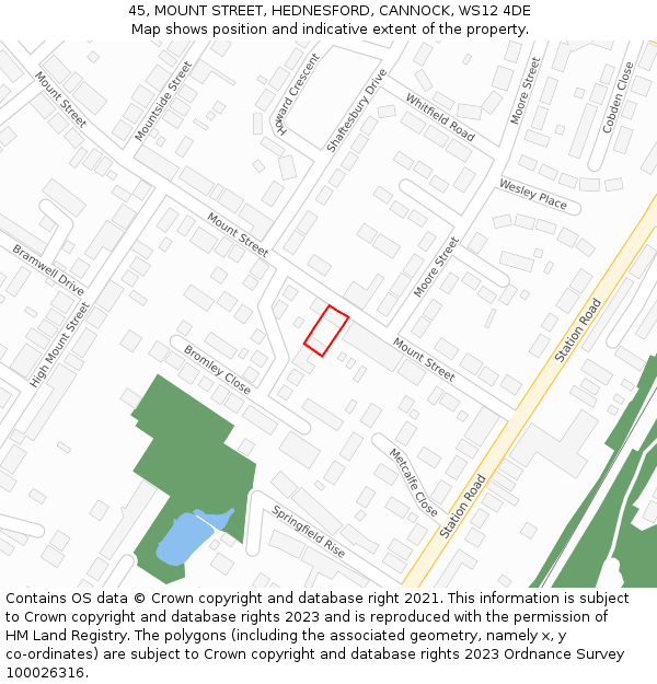 45, MOUNT STREET, HEDNESFORD, CANNOCK, WS12 4DE: Location map and indicative extent of plot