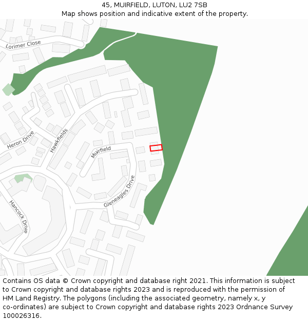 45, MUIRFIELD, LUTON, LU2 7SB: Location map and indicative extent of plot