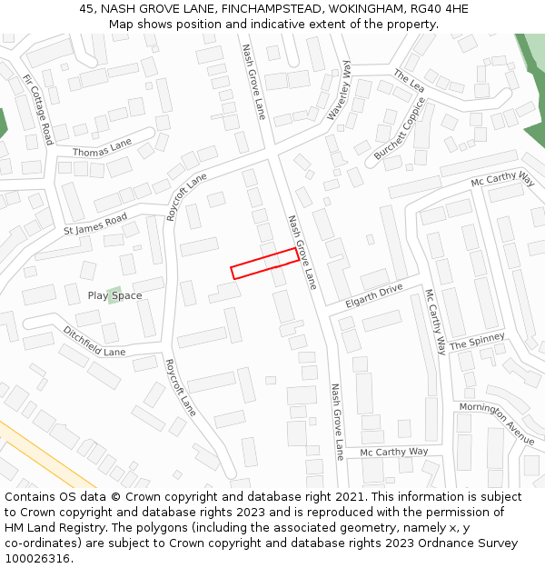 45, NASH GROVE LANE, FINCHAMPSTEAD, WOKINGHAM, RG40 4HE: Location map and indicative extent of plot