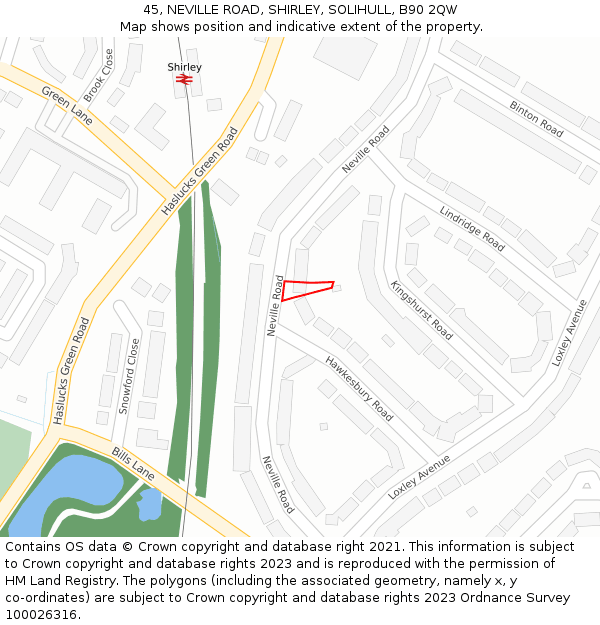 45, NEVILLE ROAD, SHIRLEY, SOLIHULL, B90 2QW: Location map and indicative extent of plot