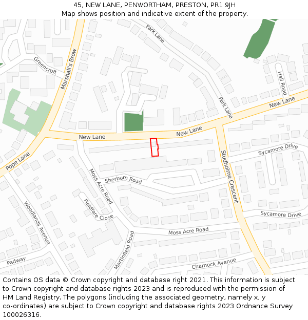 45, NEW LANE, PENWORTHAM, PRESTON, PR1 9JH: Location map and indicative extent of plot