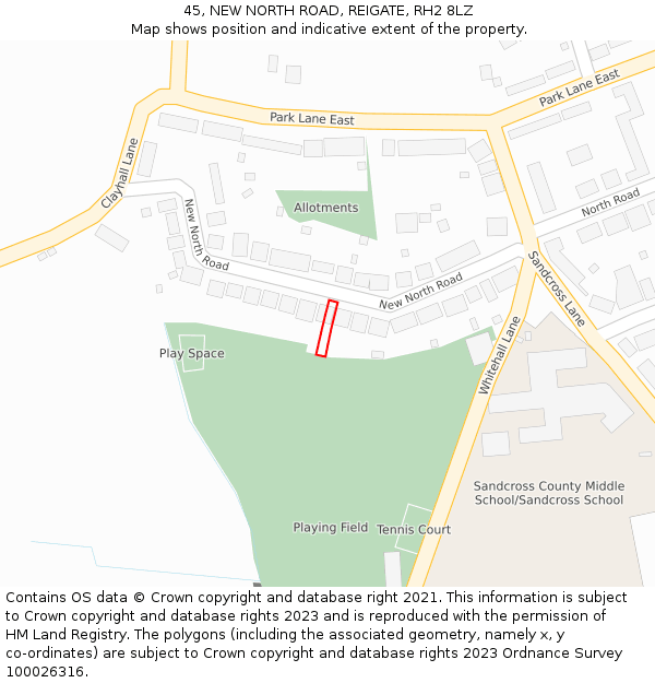 45, NEW NORTH ROAD, REIGATE, RH2 8LZ: Location map and indicative extent of plot