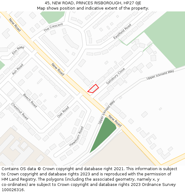45, NEW ROAD, PRINCES RISBOROUGH, HP27 0JE: Location map and indicative extent of plot