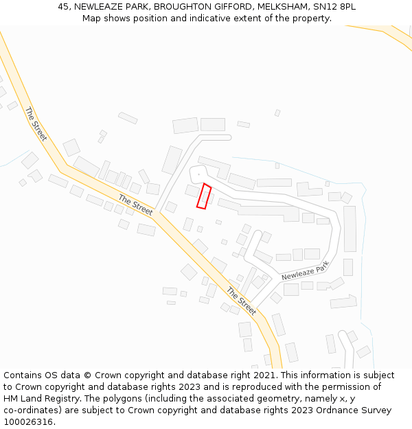 45, NEWLEAZE PARK, BROUGHTON GIFFORD, MELKSHAM, SN12 8PL: Location map and indicative extent of plot