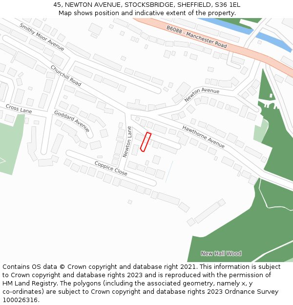 45, NEWTON AVENUE, STOCKSBRIDGE, SHEFFIELD, S36 1EL: Location map and indicative extent of plot