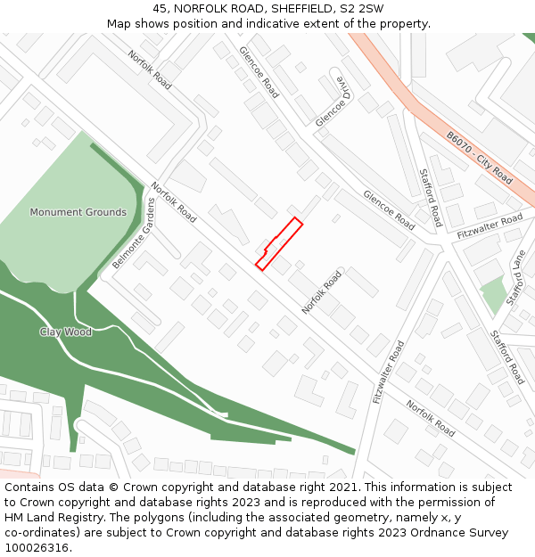 45, NORFOLK ROAD, SHEFFIELD, S2 2SW: Location map and indicative extent of plot
