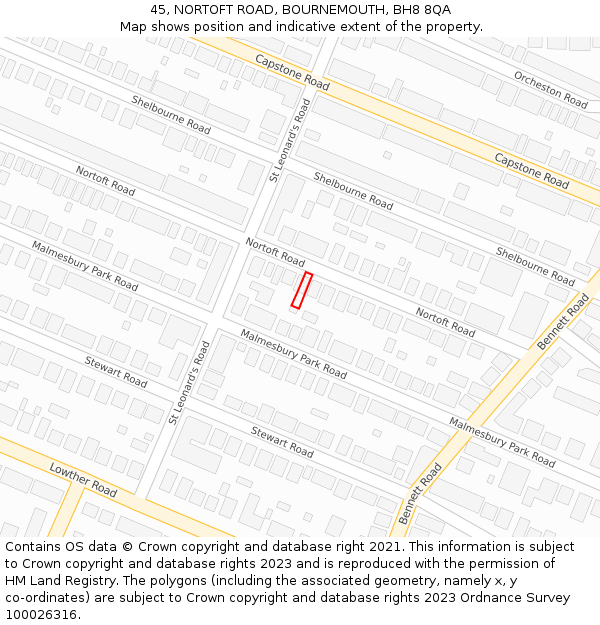 45, NORTOFT ROAD, BOURNEMOUTH, BH8 8QA: Location map and indicative extent of plot