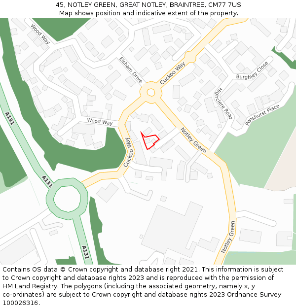 45, NOTLEY GREEN, GREAT NOTLEY, BRAINTREE, CM77 7US: Location map and indicative extent of plot