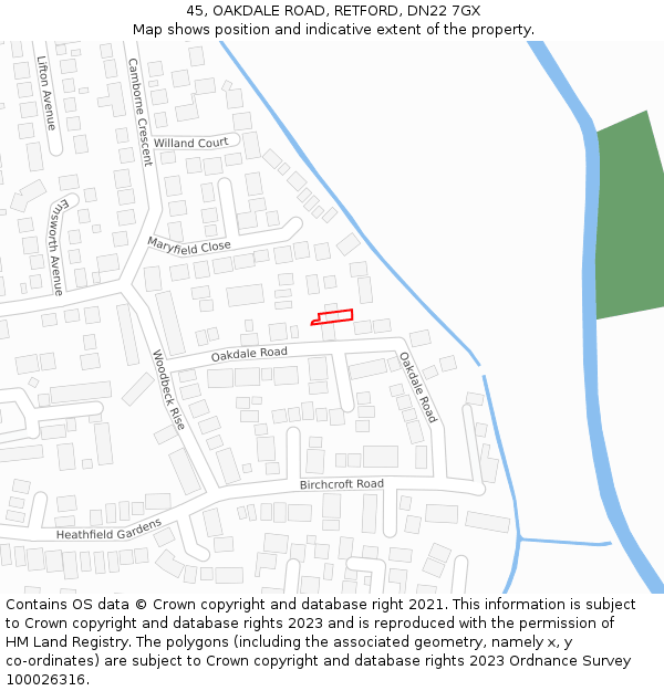 45, OAKDALE ROAD, RETFORD, DN22 7GX: Location map and indicative extent of plot