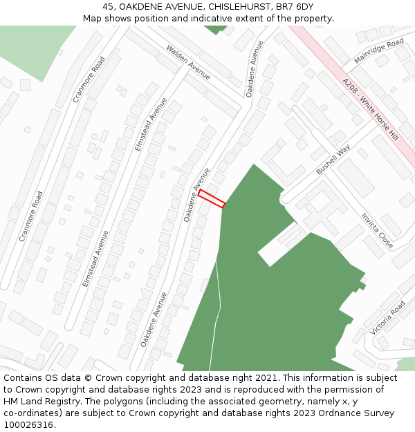 45, OAKDENE AVENUE, CHISLEHURST, BR7 6DY: Location map and indicative extent of plot