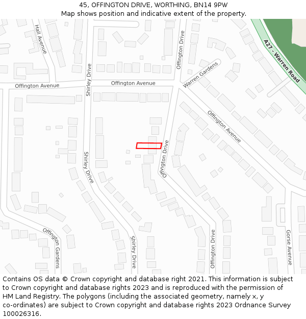 45, OFFINGTON DRIVE, WORTHING, BN14 9PW: Location map and indicative extent of plot