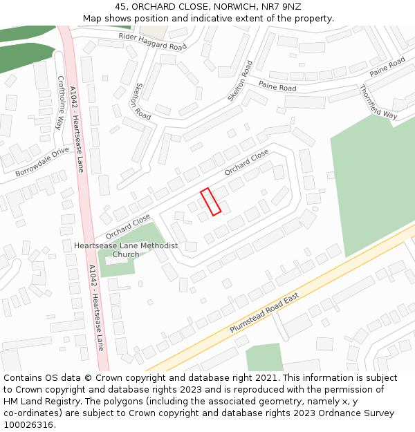 45, ORCHARD CLOSE, NORWICH, NR7 9NZ: Location map and indicative extent of plot