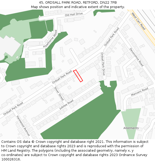 45, ORDSALL PARK ROAD, RETFORD, DN22 7PB: Location map and indicative extent of plot