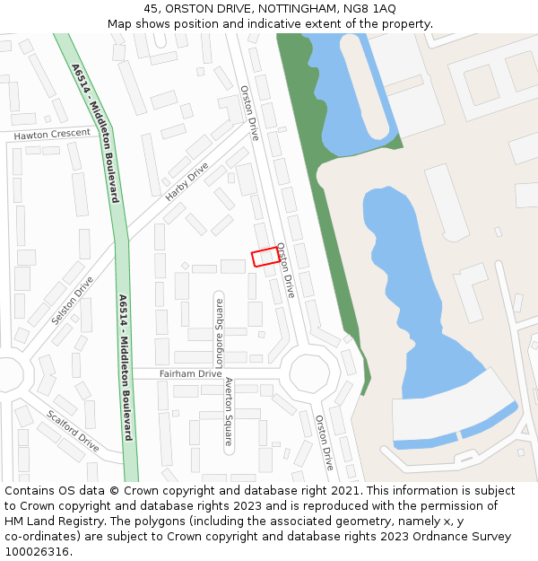 45, ORSTON DRIVE, NOTTINGHAM, NG8 1AQ: Location map and indicative extent of plot