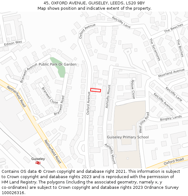 45, OXFORD AVENUE, GUISELEY, LEEDS, LS20 9BY: Location map and indicative extent of plot