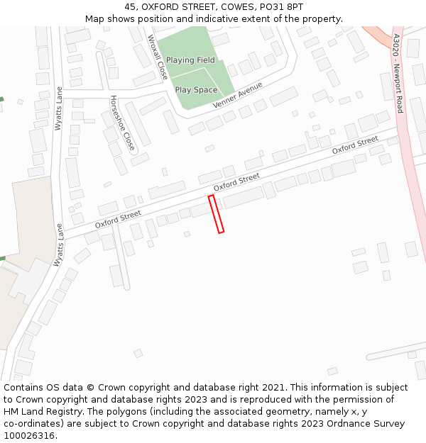 45, OXFORD STREET, COWES, PO31 8PT: Location map and indicative extent of plot