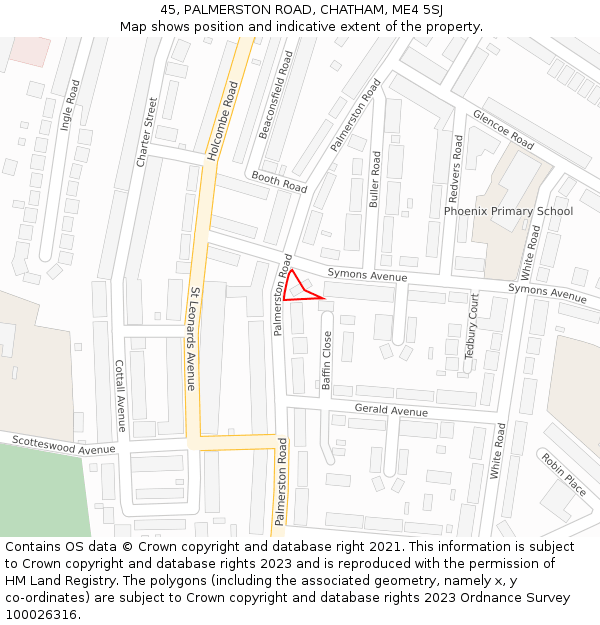 45, PALMERSTON ROAD, CHATHAM, ME4 5SJ: Location map and indicative extent of plot