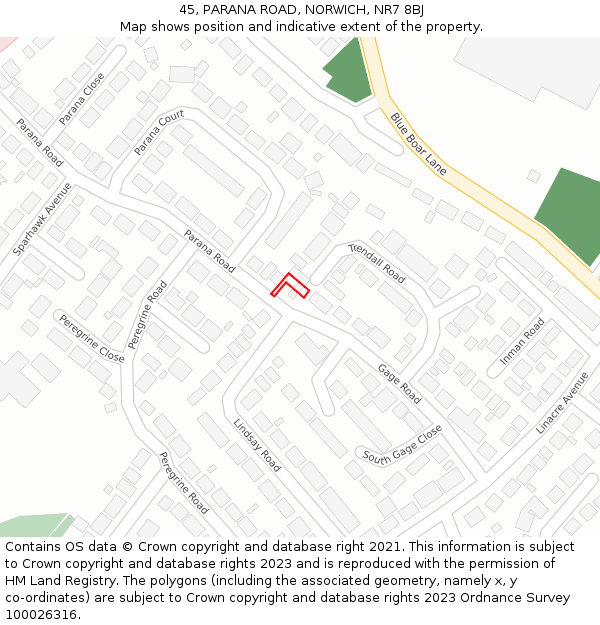 45, PARANA ROAD, NORWICH, NR7 8BJ: Location map and indicative extent of plot