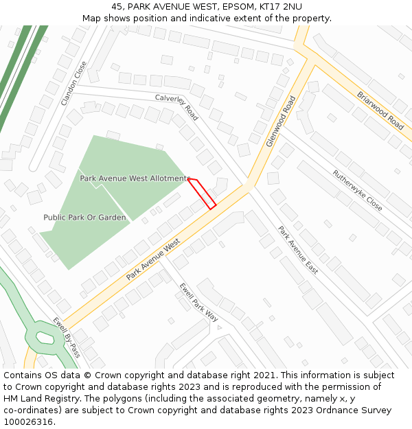 45, PARK AVENUE WEST, EPSOM, KT17 2NU: Location map and indicative extent of plot