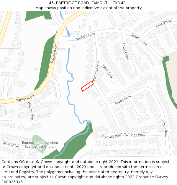 45, PARTRIDGE ROAD, EXMOUTH, EX8 4PH: Location map and indicative extent of plot
