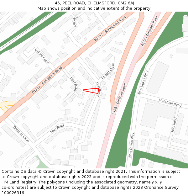 45, PEEL ROAD, CHELMSFORD, CM2 6AJ: Location map and indicative extent of plot