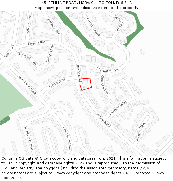 45, PENNINE ROAD, HORWICH, BOLTON, BL6 7HR: Location map and indicative extent of plot