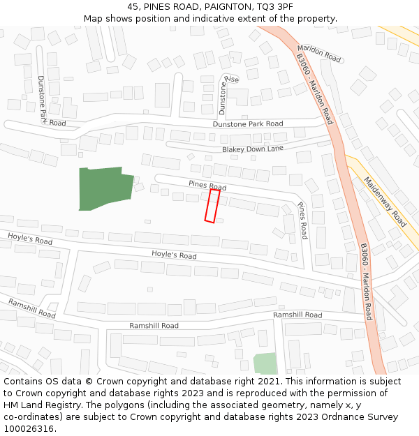 45, PINES ROAD, PAIGNTON, TQ3 3PF: Location map and indicative extent of plot