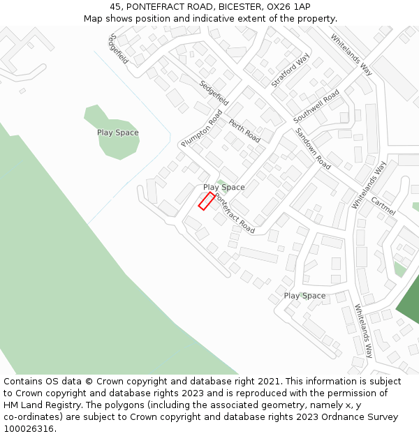 45, PONTEFRACT ROAD, BICESTER, OX26 1AP: Location map and indicative extent of plot