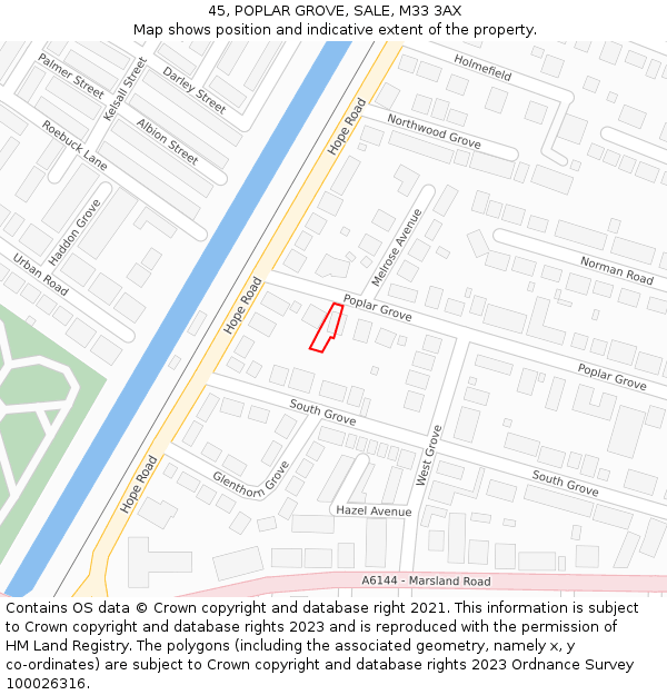 45, POPLAR GROVE, SALE, M33 3AX: Location map and indicative extent of plot