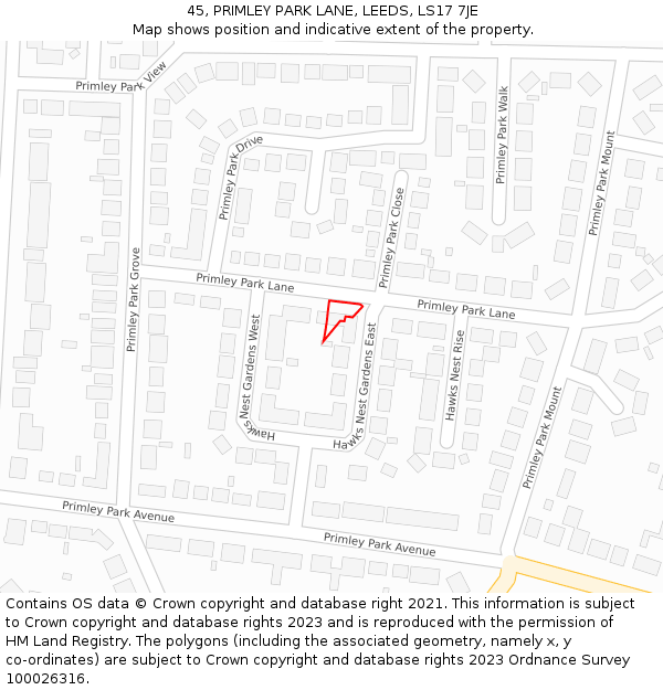 45, PRIMLEY PARK LANE, LEEDS, LS17 7JE: Location map and indicative extent of plot