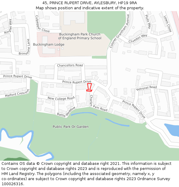 45, PRINCE RUPERT DRIVE, AYLESBURY, HP19 9RA: Location map and indicative extent of plot