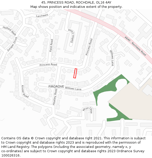 45, PRINCESS ROAD, ROCHDALE, OL16 4AY: Location map and indicative extent of plot