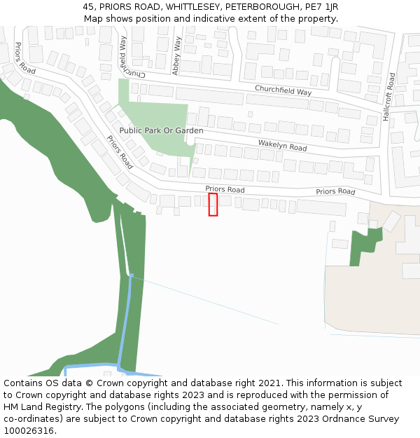 45, PRIORS ROAD, WHITTLESEY, PETERBOROUGH, PE7 1JR: Location map and indicative extent of plot