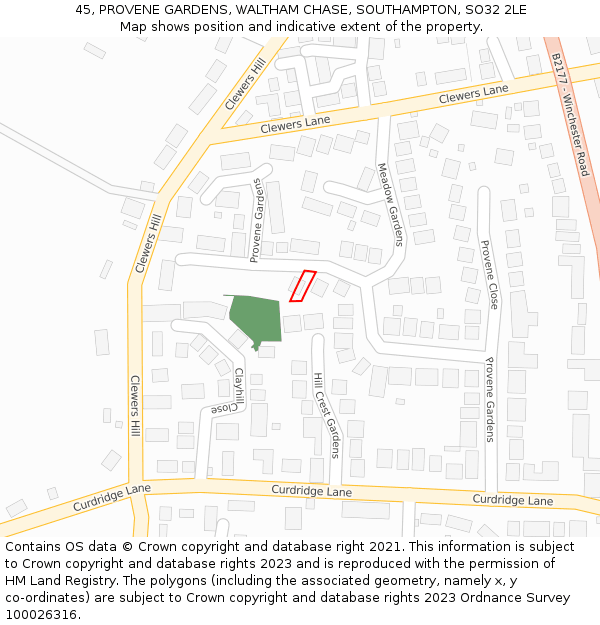 45, PROVENE GARDENS, WALTHAM CHASE, SOUTHAMPTON, SO32 2LE: Location map and indicative extent of plot