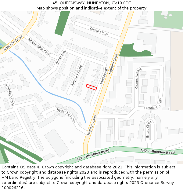 45, QUEENSWAY, NUNEATON, CV10 0DE: Location map and indicative extent of plot