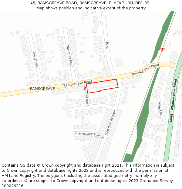 45, RAMSGREAVE ROAD, RAMSGREAVE, BLACKBURN, BB1 9BH: Location map and indicative extent of plot
