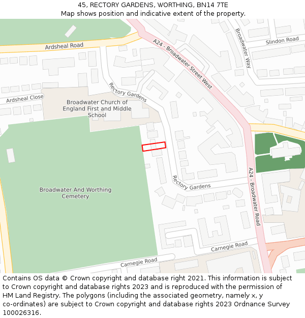 45, RECTORY GARDENS, WORTHING, BN14 7TE: Location map and indicative extent of plot