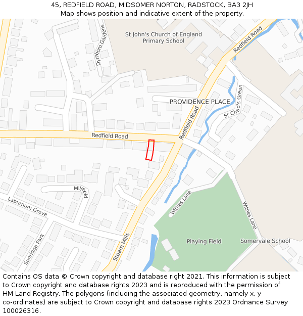 45, REDFIELD ROAD, MIDSOMER NORTON, RADSTOCK, BA3 2JH: Location map and indicative extent of plot