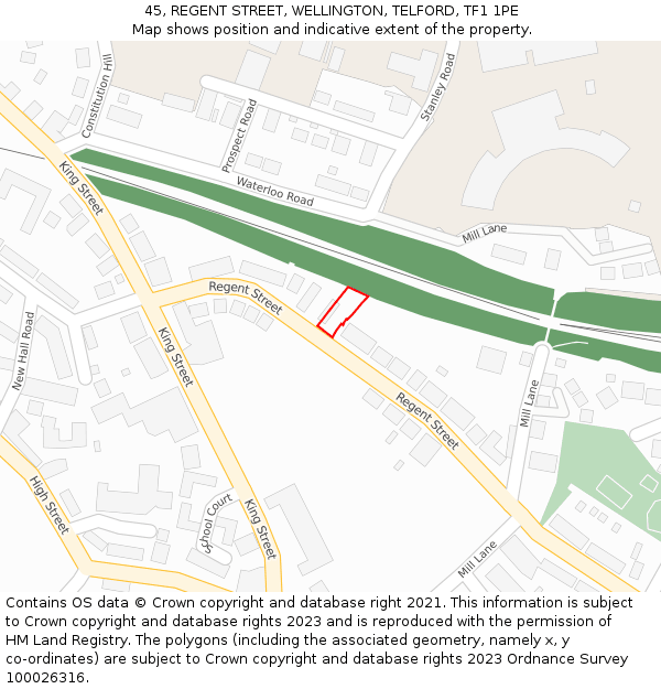 45, REGENT STREET, WELLINGTON, TELFORD, TF1 1PE: Location map and indicative extent of plot