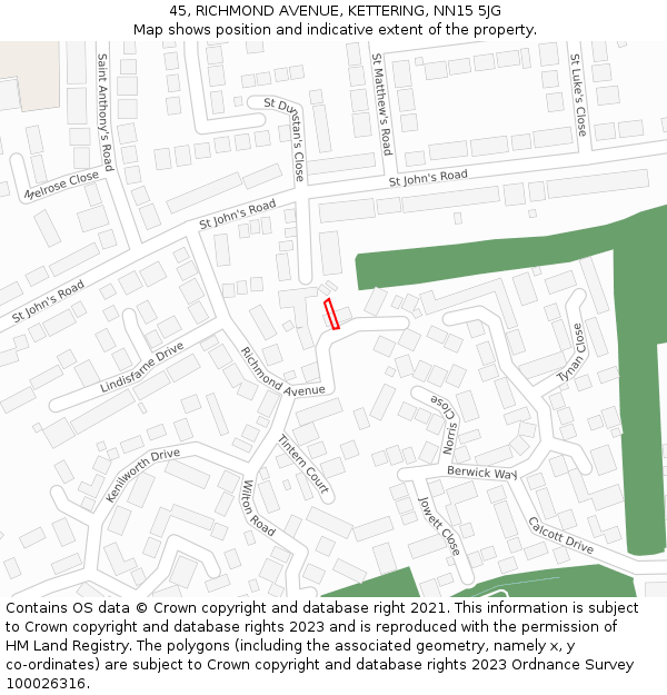 45, RICHMOND AVENUE, KETTERING, NN15 5JG: Location map and indicative extent of plot