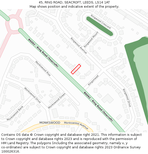 45, RING ROAD, SEACROFT, LEEDS, LS14 1AT: Location map and indicative extent of plot