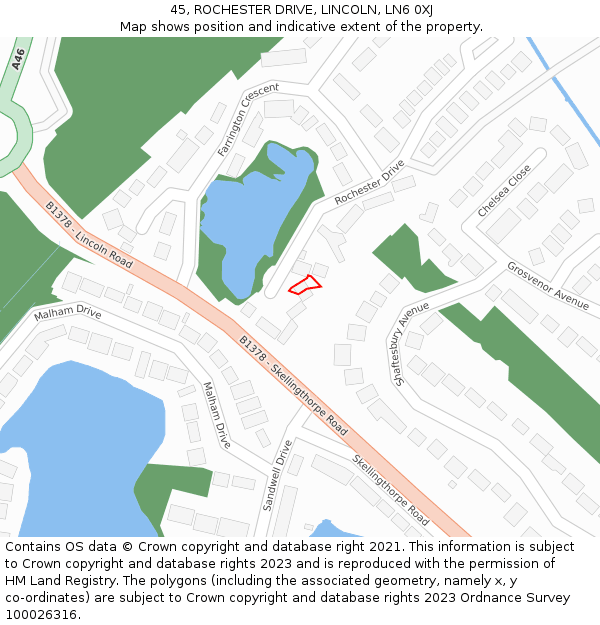 45, ROCHESTER DRIVE, LINCOLN, LN6 0XJ: Location map and indicative extent of plot