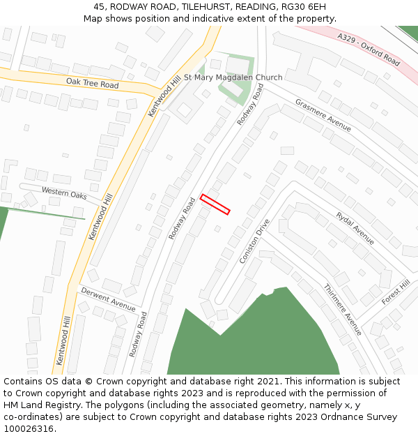 45, RODWAY ROAD, TILEHURST, READING, RG30 6EH: Location map and indicative extent of plot