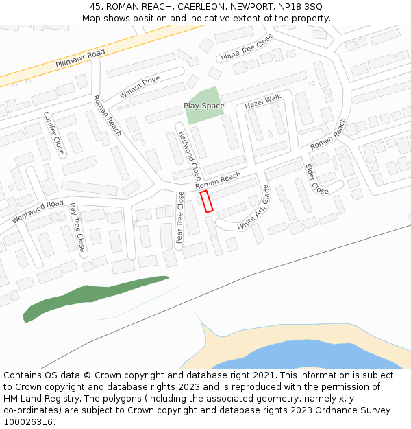 45, ROMAN REACH, CAERLEON, NEWPORT, NP18 3SQ: Location map and indicative extent of plot