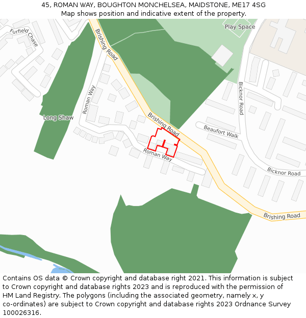 45, ROMAN WAY, BOUGHTON MONCHELSEA, MAIDSTONE, ME17 4SG: Location map and indicative extent of plot