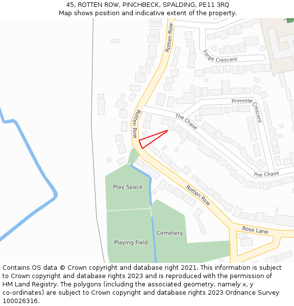 45, ROTTEN ROW, PINCHBECK, SPALDING, PE11 3RQ: Location map and indicative extent of plot
